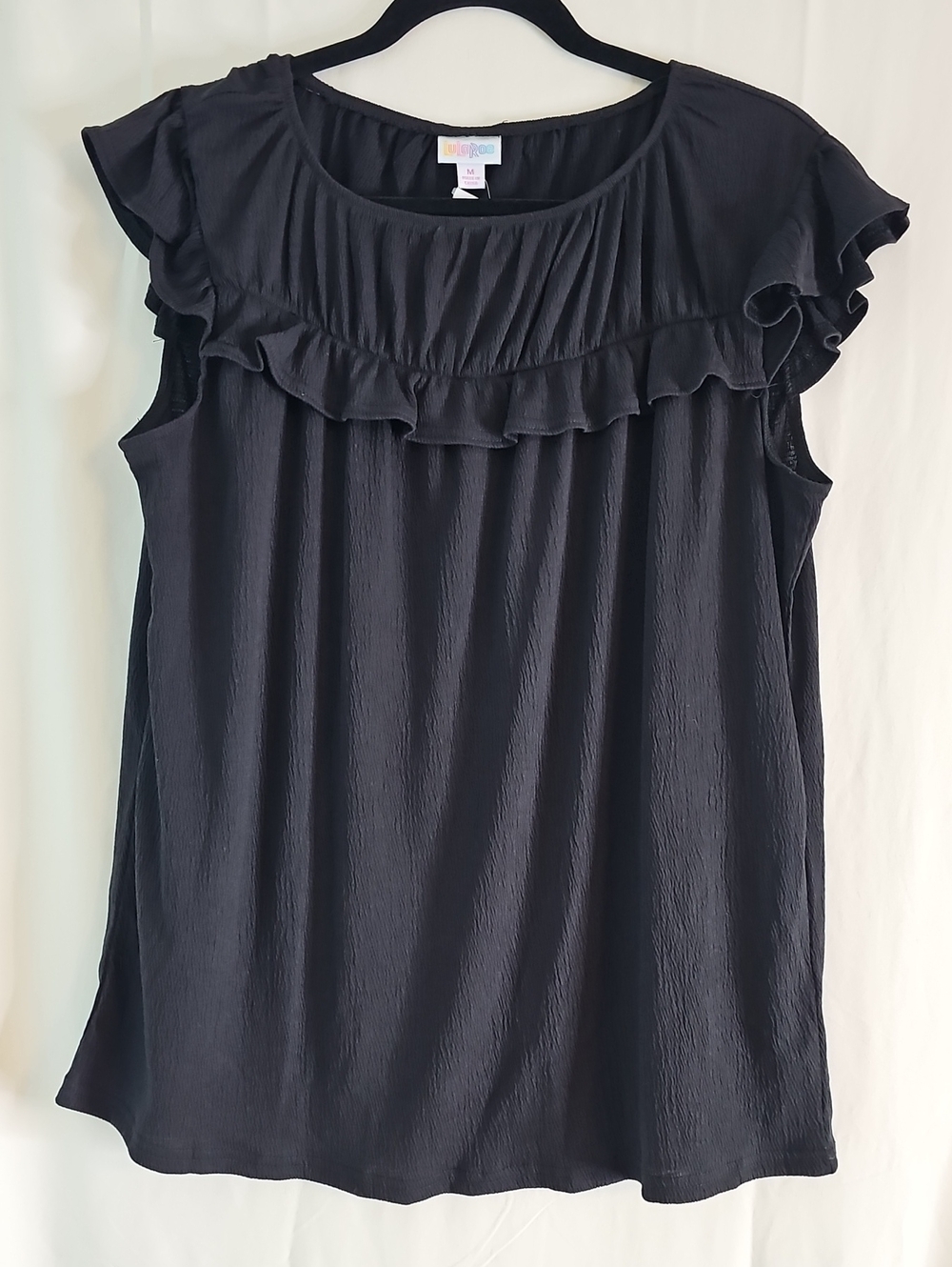 Lularoe Stasha Black Ruffled Cap Sleeve Women’s Top